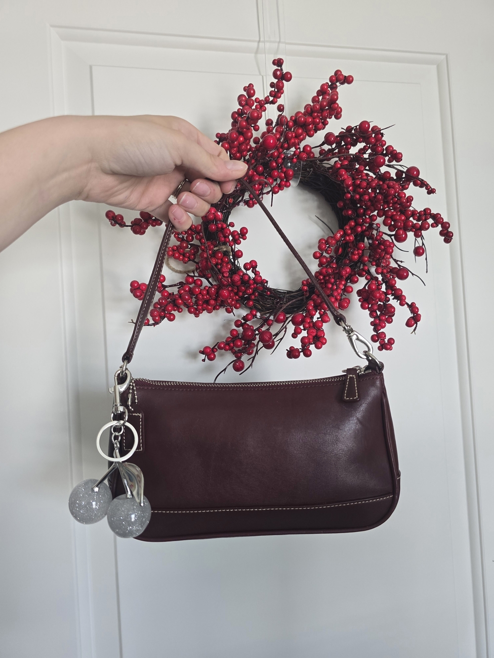 Coach Demi Burgundy Shoulder Bag W/Cherry Charm Y2K Vintage